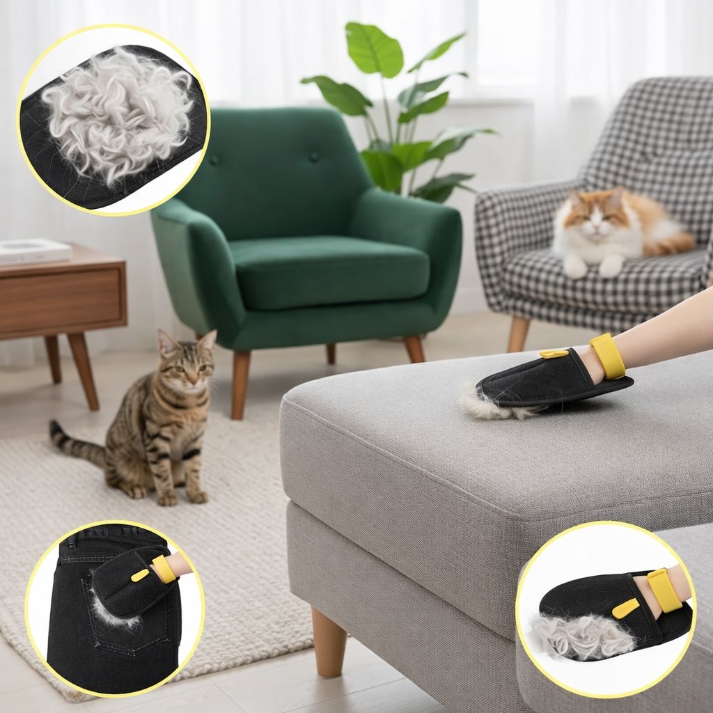 Pet Hair Removal Gloves, Static-Enhanced Pet Hair Removal Mitt.