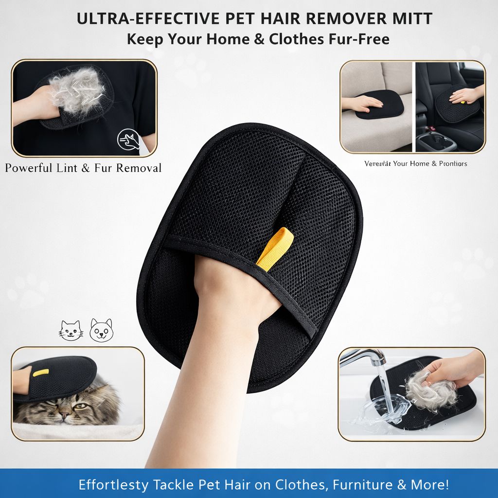 Pet Hair Removal Gloves, Static-Enhanced Pet Hair Removal Mitt.